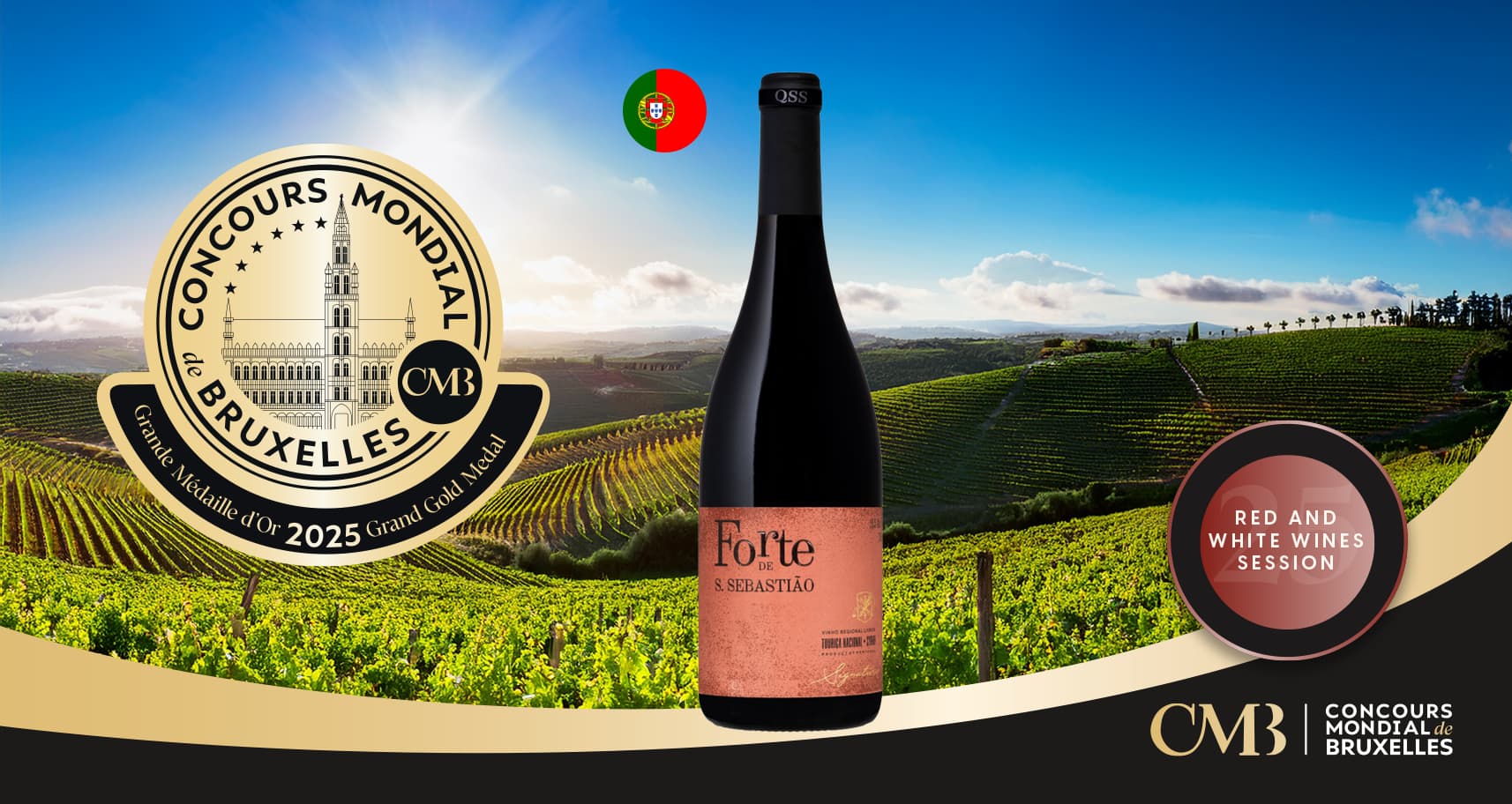 Portugal em destaque no Concours Mondial de Bruxelles 2025: Forte de S. Sebastião Signature Tinto 2023 é a revelação portuguesa do ano